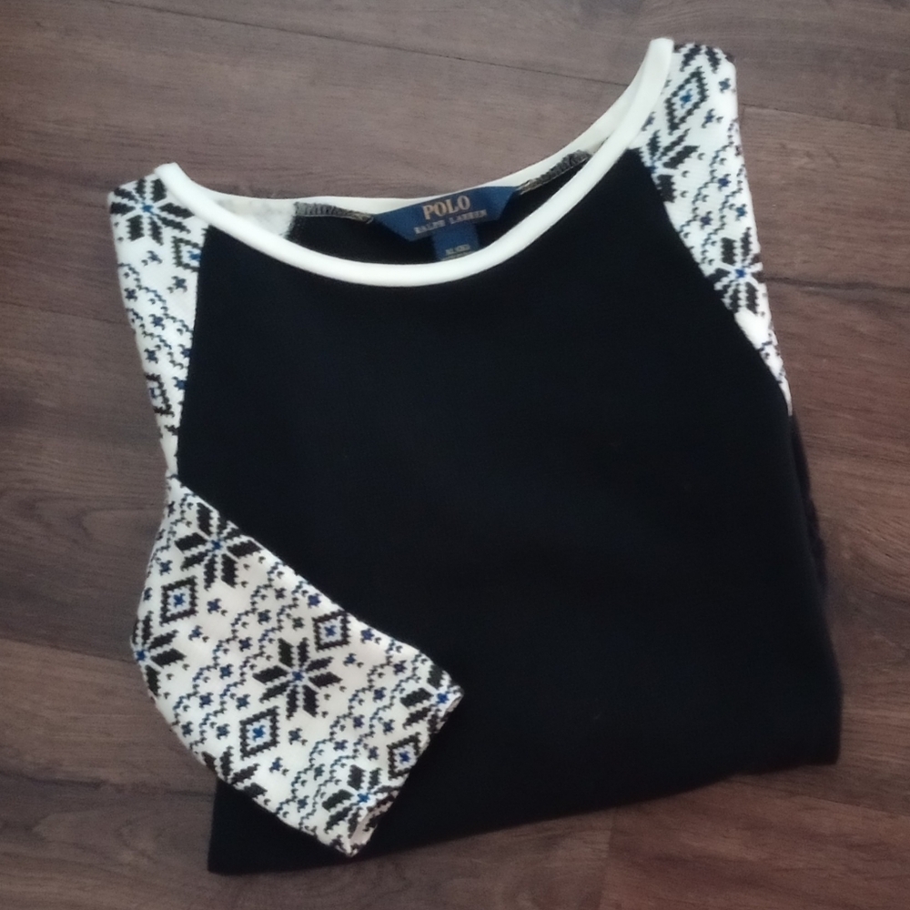 Polo Ralph Lauren Girls Long Sleeve Thermal Pullover, Black/White, Size 16 XL